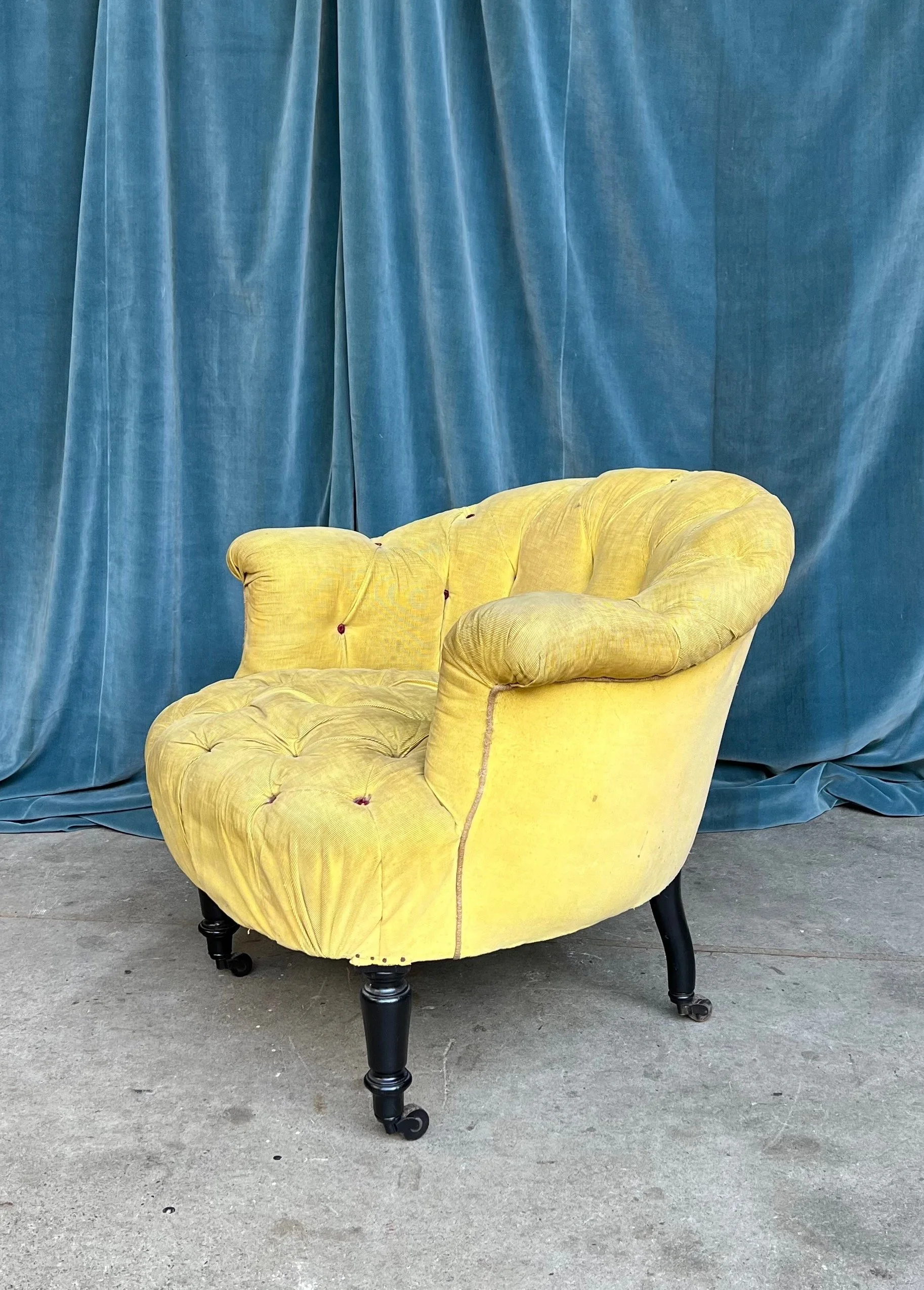 French 19th C. Armchair in Tufted Yellow Fabric SN0405 11 145 Antiques